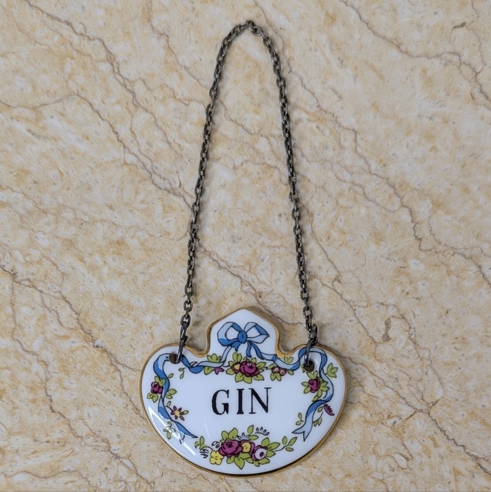 Vintage Coalport Bone China Decanter Gin Tag Label With Chain